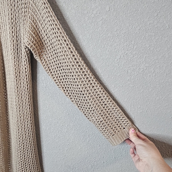 Wishlist Cardigan Womens Small Medium Beige Crochet Knit Long Duster Open Front - Picture 4 of 11